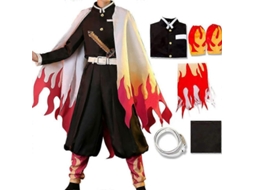 Traje de Cosplay de Rengoku Kyoujurou de Demon Slayer Kimono Capa para Halloween Fiesta Peluca/conjunto M Conjuntos