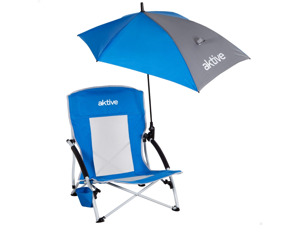 Cadeira Dobrável AKTIVE com guarda-sol e suporte para copos (50x49x65 cm)
