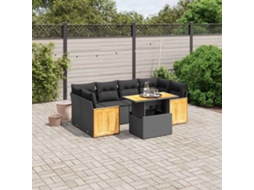 Vidaxl 7 Pcs Conjunto De Sofás P/ Jardim C/ Almofadões Vime Pe Preto
