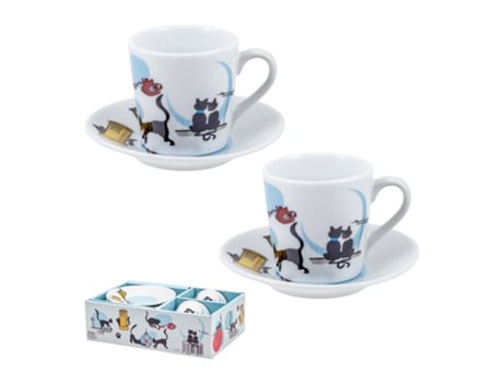 JAVIER Gatos Juego de 2 Tazas para Café Con Platos En Caja de Regalo
