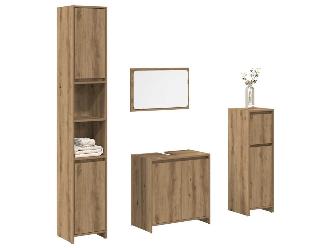 Vidaxl 4 Pcs Móveis De Casa De Banho Deriv. Madeira Carvalho Artisiano