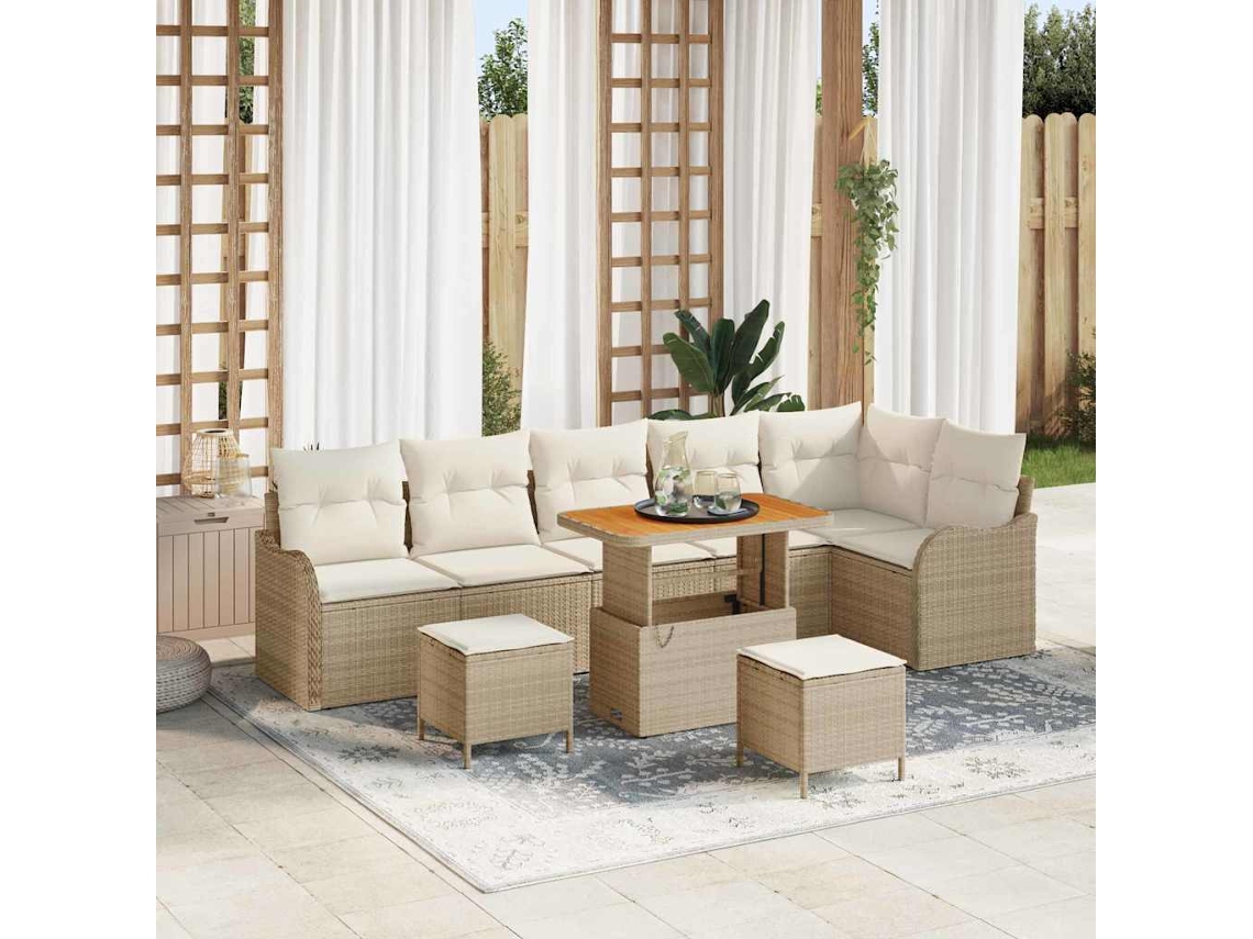 Vidaxl Conjunto De Sofá De Jardim Com Almofada 9 Pcs Bege E Creme