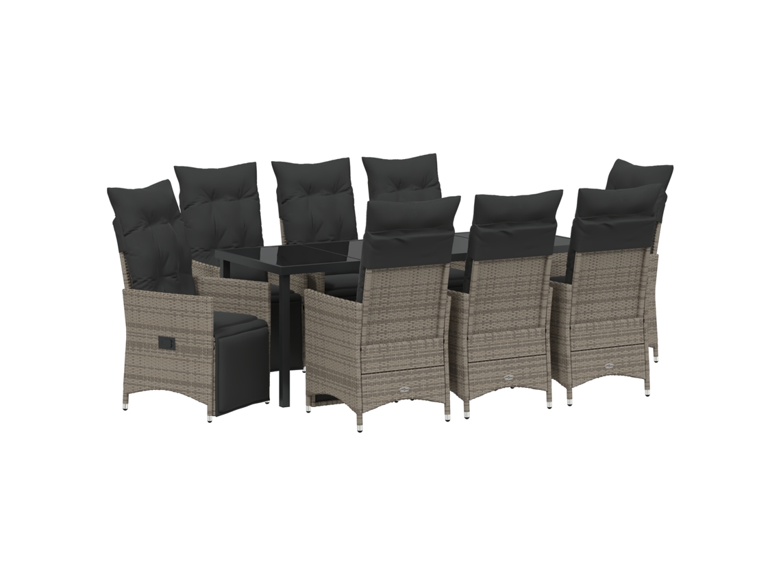 Conjunto 9 Conjunto De Jantar Para Jardim Vidaxl Cinzento Vime Pe (200 X 80 X 73 Cm)