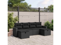 Vidaxl 6 Pcs Conjunto Sofás De Jardim C/ Almofadões Vime Pe Preto