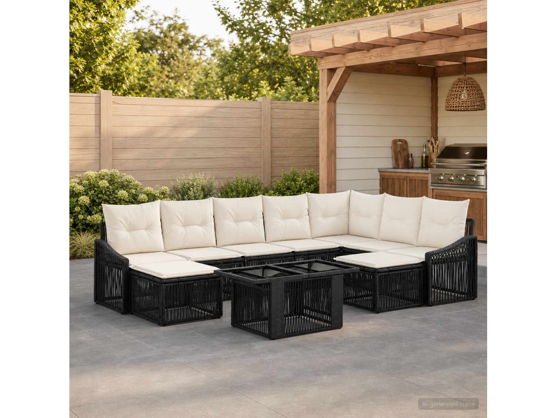 Vidaxl Conjunto De Sofá De Jardim 10 Unid. Preto E Branco Creme