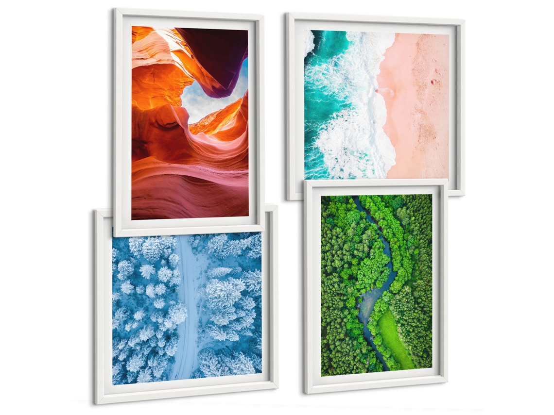 Pinturas Murais Modernas Flores, Ponte, Motivo De Letras Moldura Branca Quadros Para O Escritório Espelharte (conjunto De 4 Imagens)