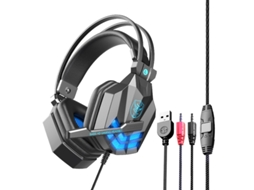 Auscultadores Gaming Luminoso Sy850 com Cancelamento de Ruído Macio e Protetor Auricular com Microfone Azul Escuro