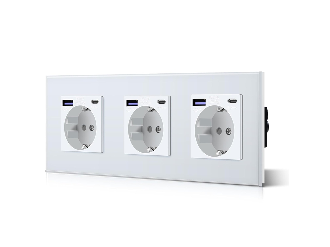 Prise Murale Schuko - Triple Prise Avec Chargeur Rapide Usb