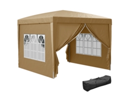 Gazebo externo dobrável com 4 painéis laterais em aço e tecido Oxford 3x3 m cáqui | S/MARCA
