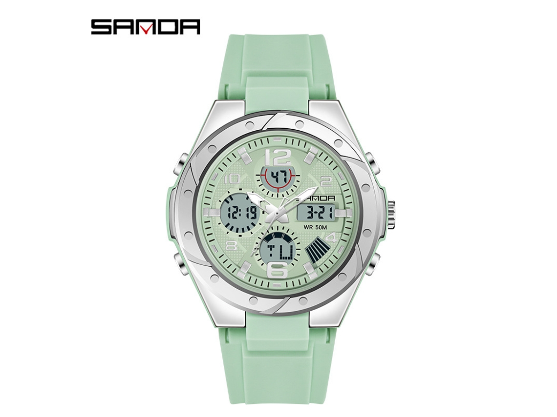 Relógio MDUG feminino verde matcha, esportivo, à prova d'água, multifuncional luminoso