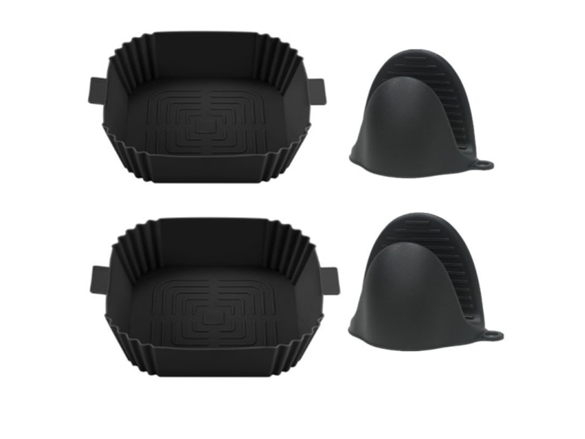 Conjunto Com 4 Tigelas De Silicone E Luvas Para Fritadeira(tamanho Máximo)