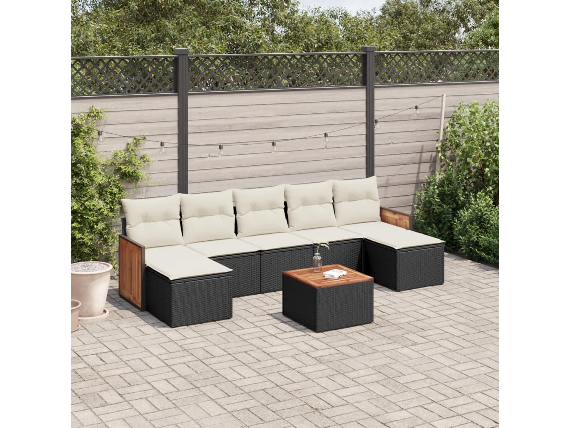 Vidaxl 8 Pcs Conjunto Sofás De Jardim Com Almofadões Vime Pe Preto