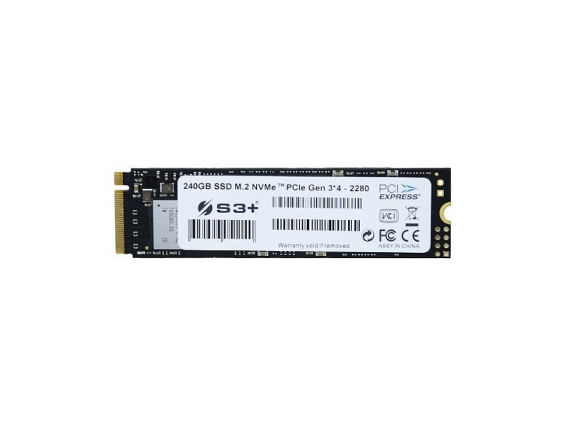 Disco SSD Interno S3+ M.2 240GB NVMe PCIe (240 GB - PCI-Express - 250 MB/s)