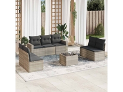 Vidaxl 8 Pcs Conj. Sofás Jardim C/ Almofadões Vime Pe Cinzento-claro