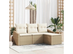 Vidaxl Conjunto De Sofás Com Almofada 4 Pcs Bege E Creme Vime Pe