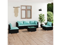 6 Pcs Conjunto Lounge De Jardim C/ Almofadões Vime Pe Preto Dkd Home Decor