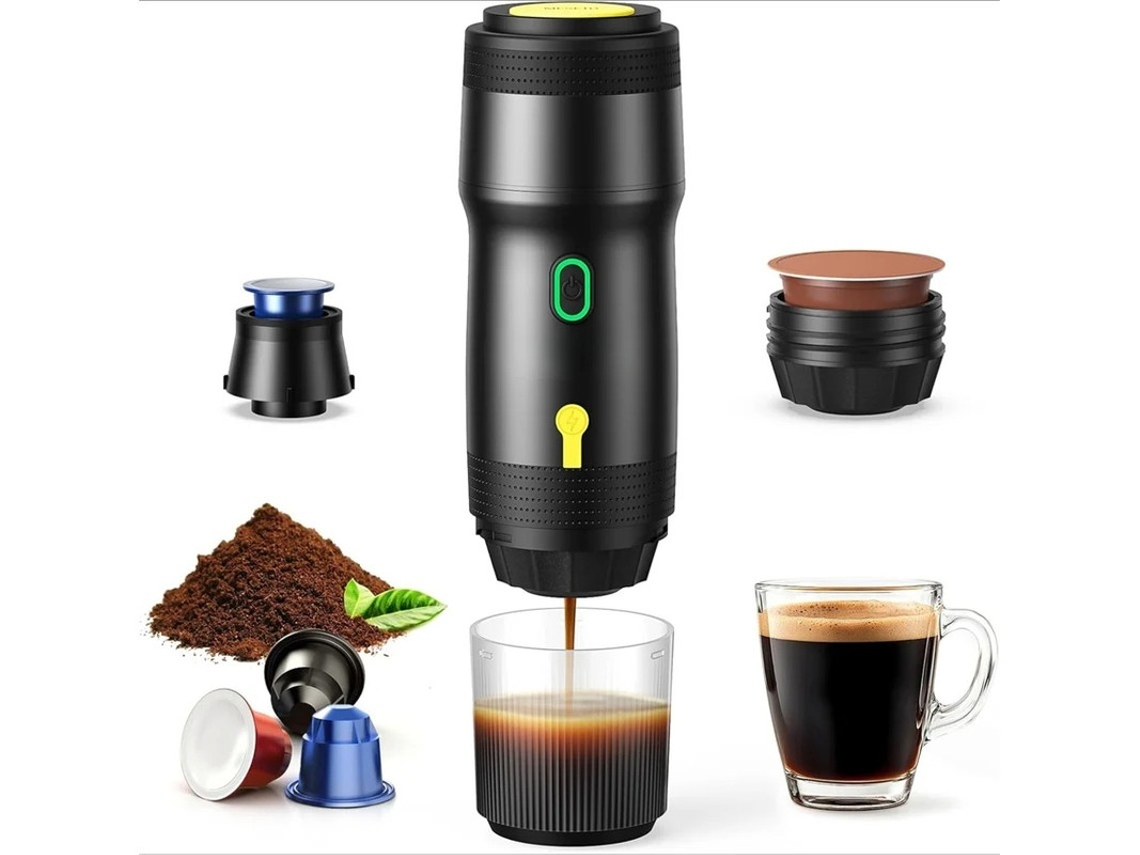 Cafeteira elétrica portátil Yizhood 3 em 1 com carregamento USB, cápsulas concentradas de uso duplo, preta