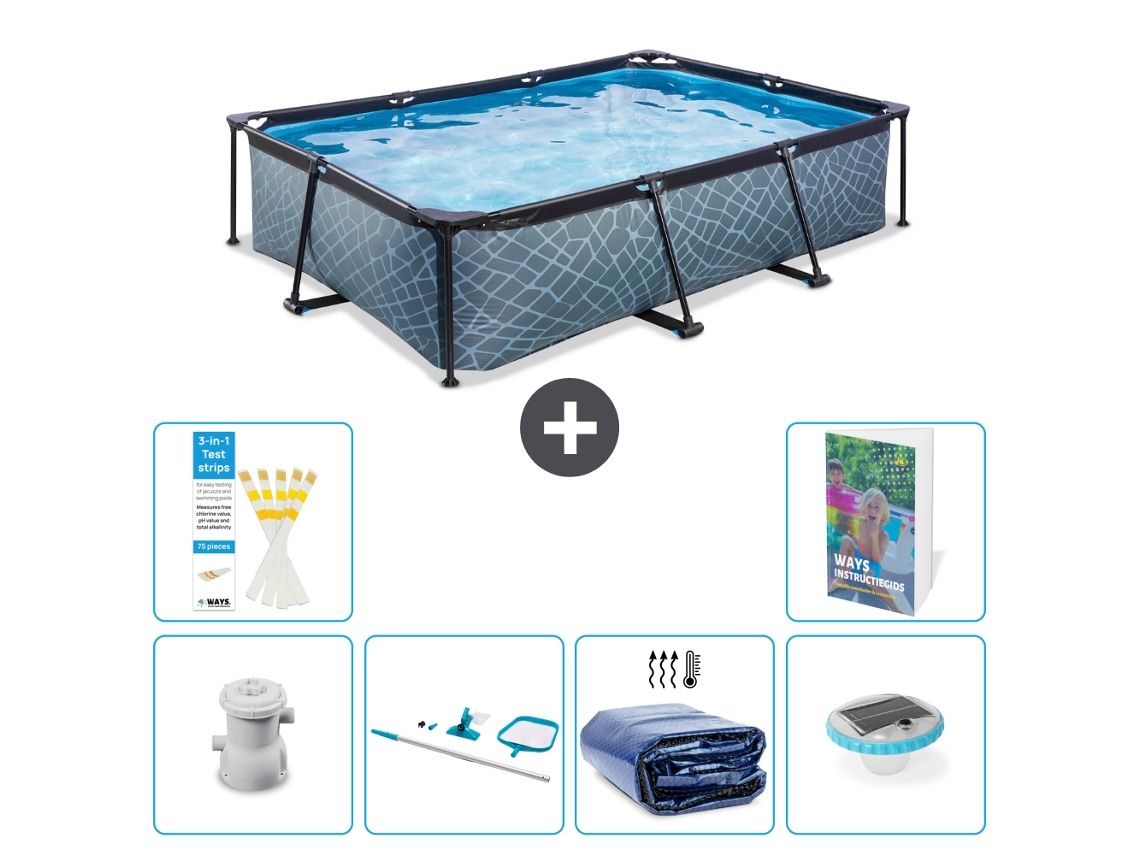 Piscina Exit Retangular Efeito Pedra 300x200x65 Cm 5 peças EXIT TOYS