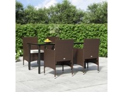 Vidaxl 5 Pcs Conjunto De Jantar P/ Jardim C/ Almofadões Castanho/preto