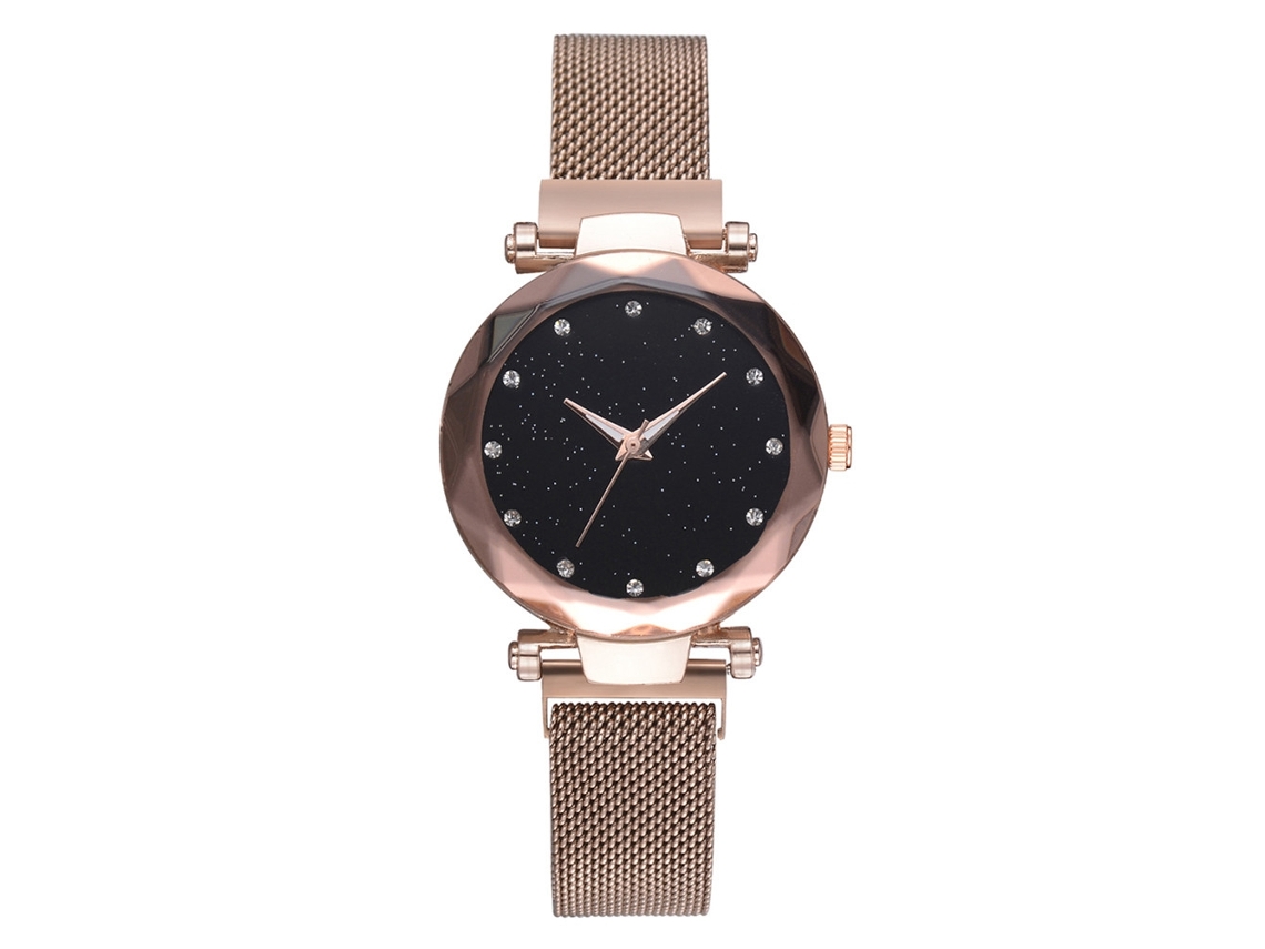 Relógio de Pulso Feminino Casual com Pulseira Magnética e Strass Decoração Ouro