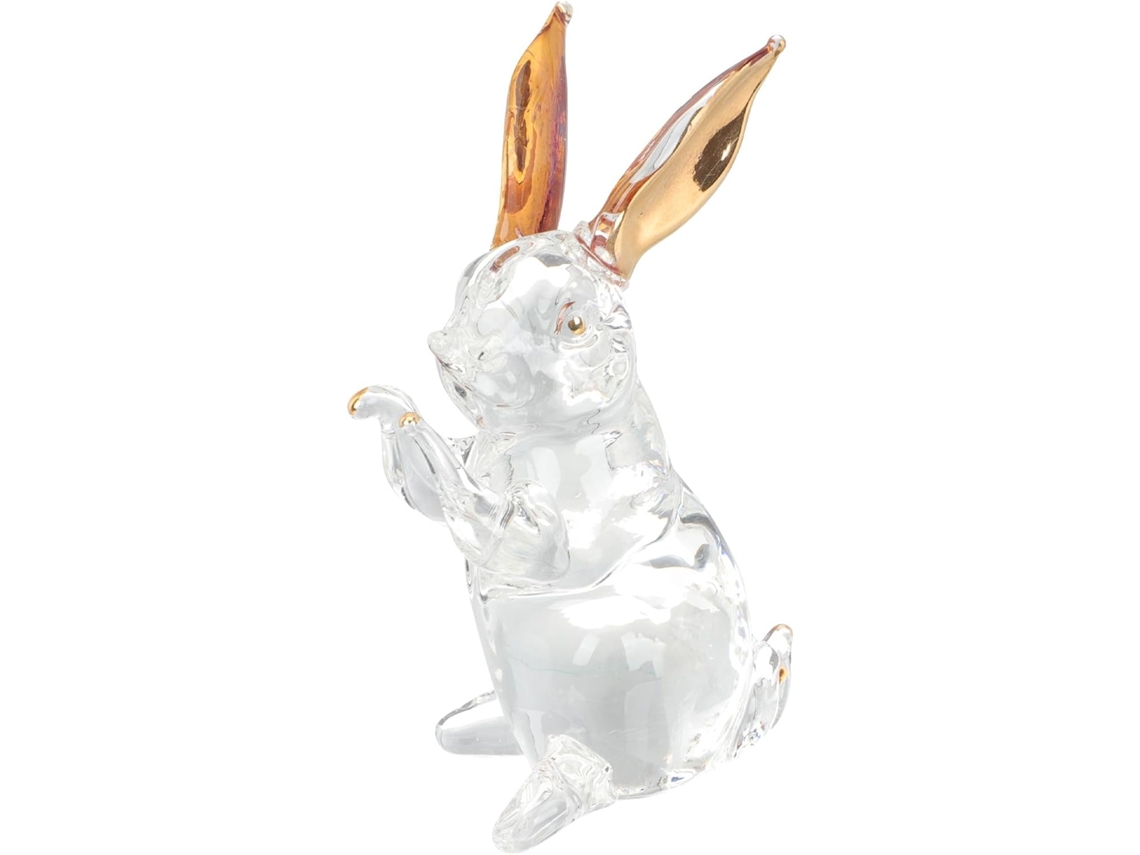 Estátua Decorativa Coelho Vidro Dourado Figura Criativa Animal Decoração Fácil Instalar Ideal Páscoa GOKOCO
