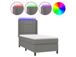 Cama Box Spring com Colchão e Led Tecido Cinza Escuro MAISON EXCLUSIVE (90x190 cm)