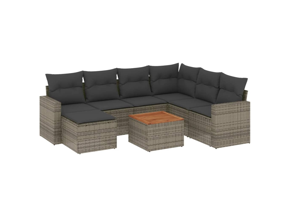 Conjunto de 8 Sofás de Jardim com Almofadões Vime Pe Cinzento MAISON EXCLUSIVE (8 pcs)