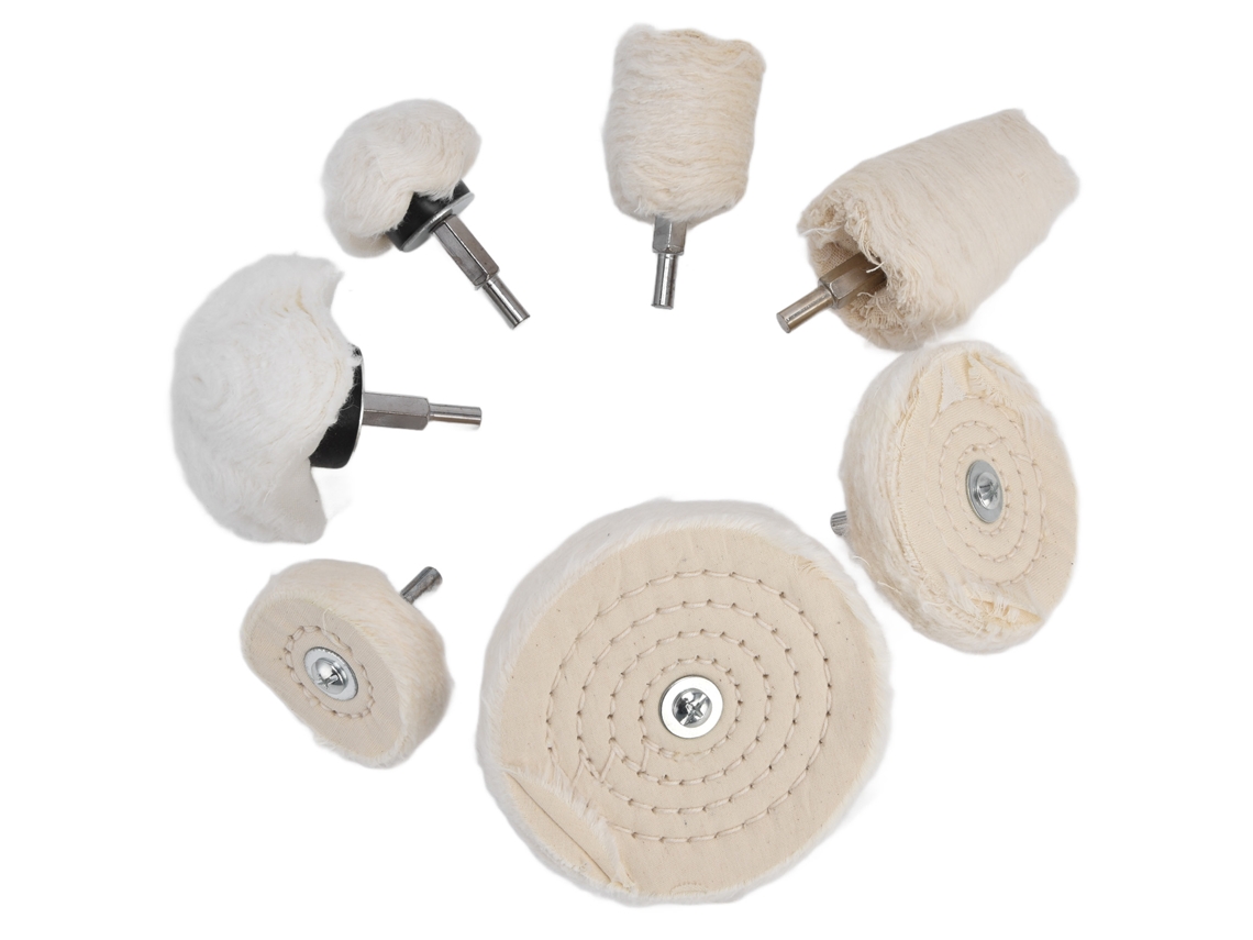 Kit De 7 Rodas De Polimento De Lã De Algodão Com Cabo De 1/4 Polegada Para Furadeira, Polimento E Lixamento De Metal E Vidro