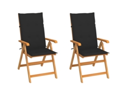 Cadeiras De Jardim C/ Almofadões Pretos 2 Pcs Teca Maciça Dkd Home Decor