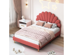 Cama infantil estofada 140x200cm com cabeceira floral em veludo vermelha INONEFT