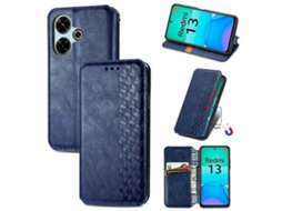 Capa De Celular Em Couro Magnético Com Padrão De Grade Cúbica Para Redmi 13 4g