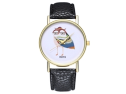 Relógio de Pulso Casual Feminino e Masculino com Pulseira de Couro Pu e Movimento de Quartzo Preto