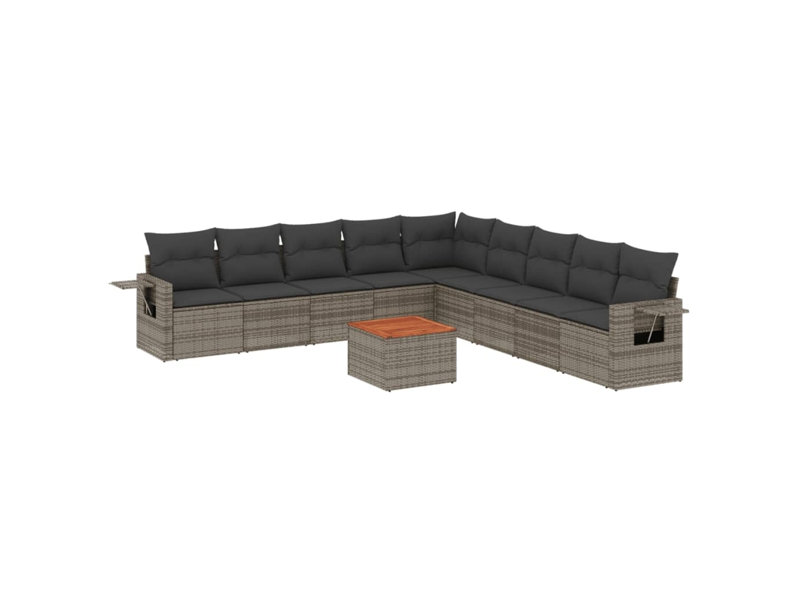 Conjunto de 10 Sofás de Jardim com Almofadões Vime Pe Cinzento MAISON EXCLUSIVE