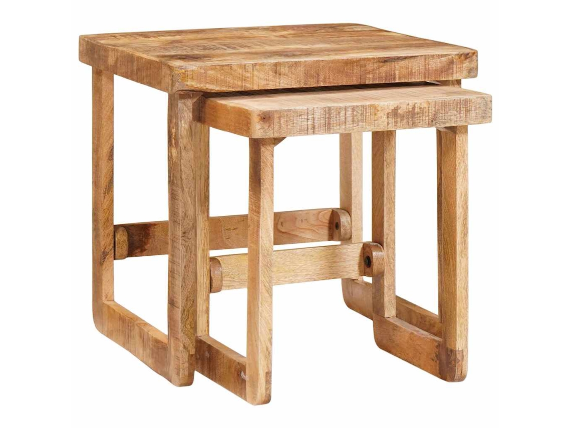 Mesa Para Sala | Mesas Encaixáveis 2 Pcs Castanho Madeira De Manga Maciça