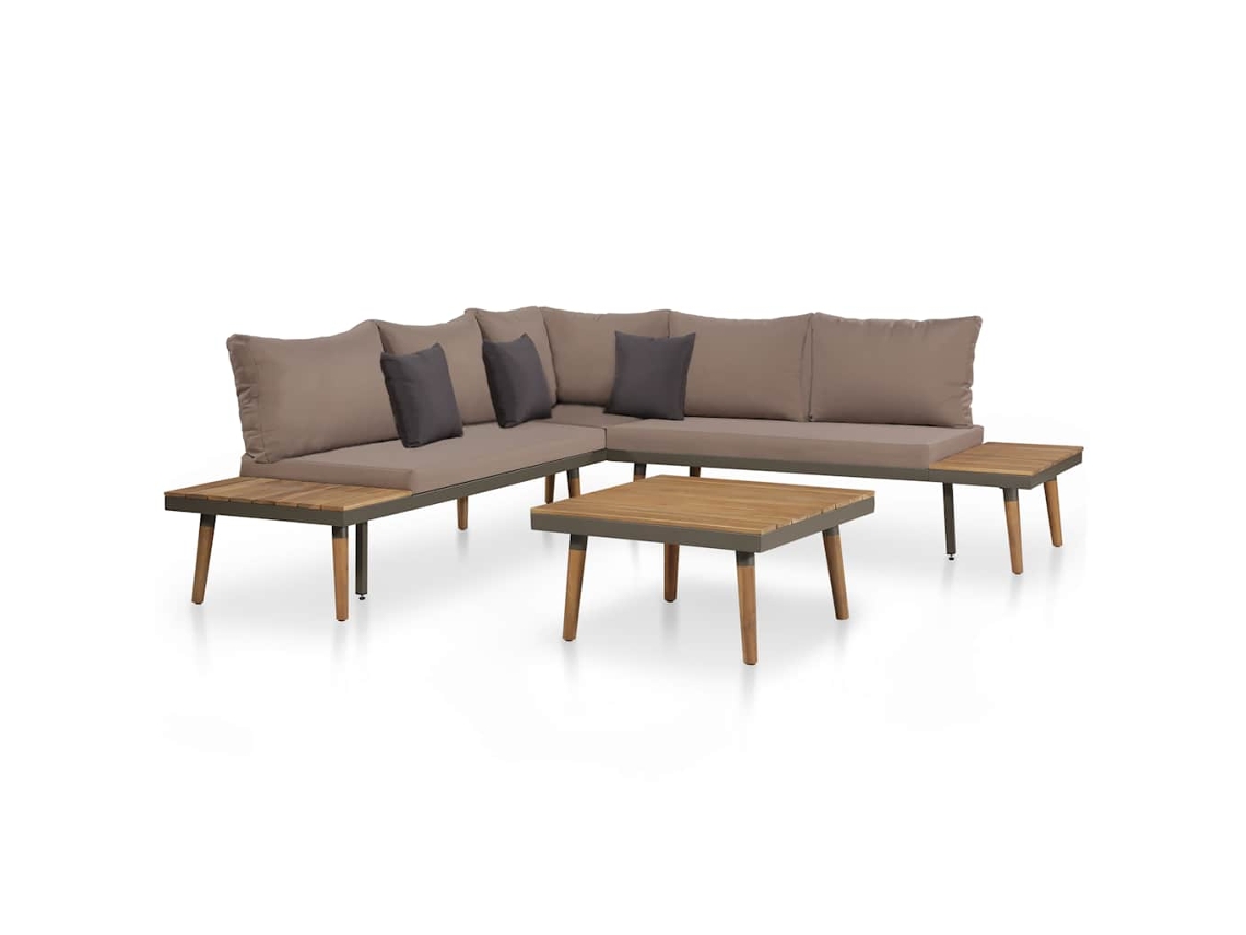 Vidaxl 4 Pcs Conj. Lounge Jardim C/ Almofadões Acácia Maciça Castanho