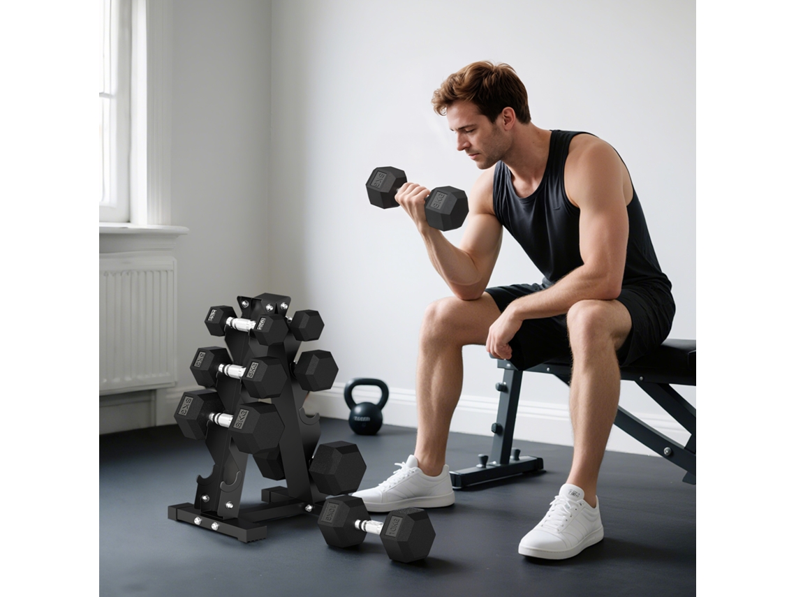 Juego De Mancuernas 2x2kg 2x5kg 2x8kg 2x10kg Con Soporte De Almacenamiento Para Ejercicio Entrenamiento Negro