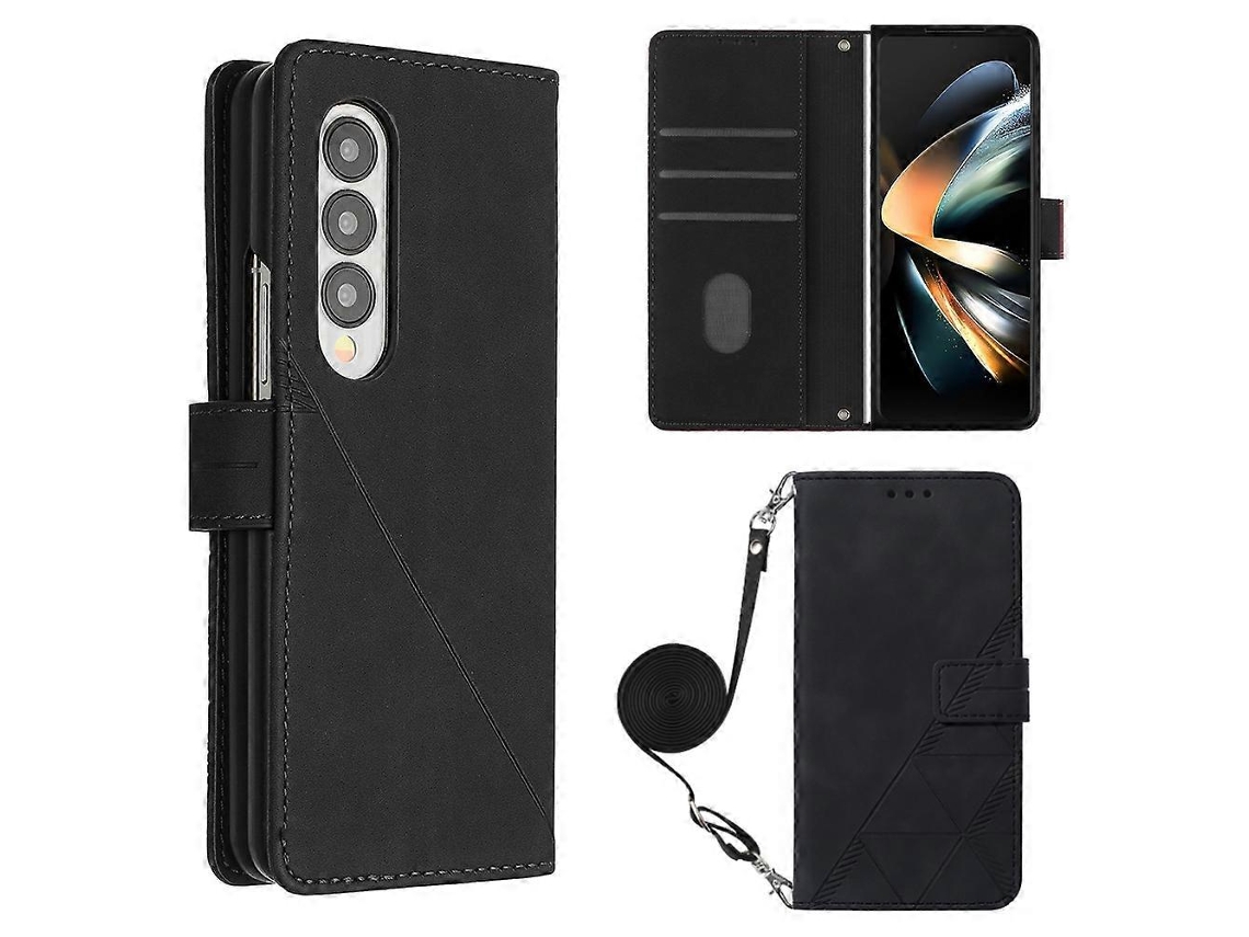 Capa De Celular Dobrável Com Aba E Textura 3d Em Couro Para Samsung Galaxy Z Fold4 Crossbody