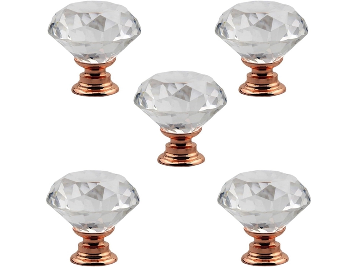 Conjunto De 20 Puxadores Cristal Em Formato Diamante Para Cômoda, 3cm 1, 2 Polegadas Ouro Rosa