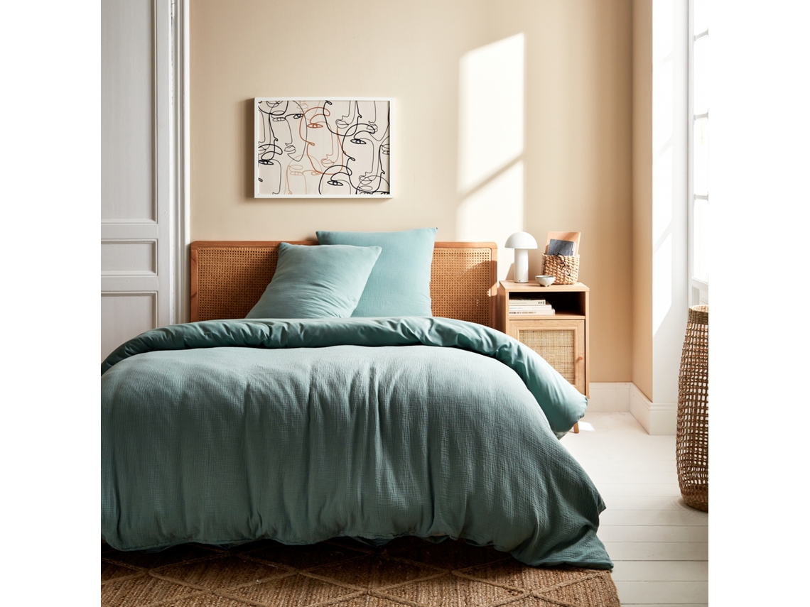 Conjunto De Roupa De Cama Em Gaze De Algodão Verde Amêndoa