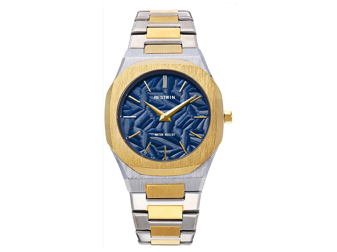 Relógio de Quartzo Masculino com Folhas em Relevo. MDUG (azul Escuro)