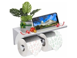 Nova Line suporte de Papel Higiênico Duplo Parede Aço Inox 304 Sem Furo com Prateleira para Celular