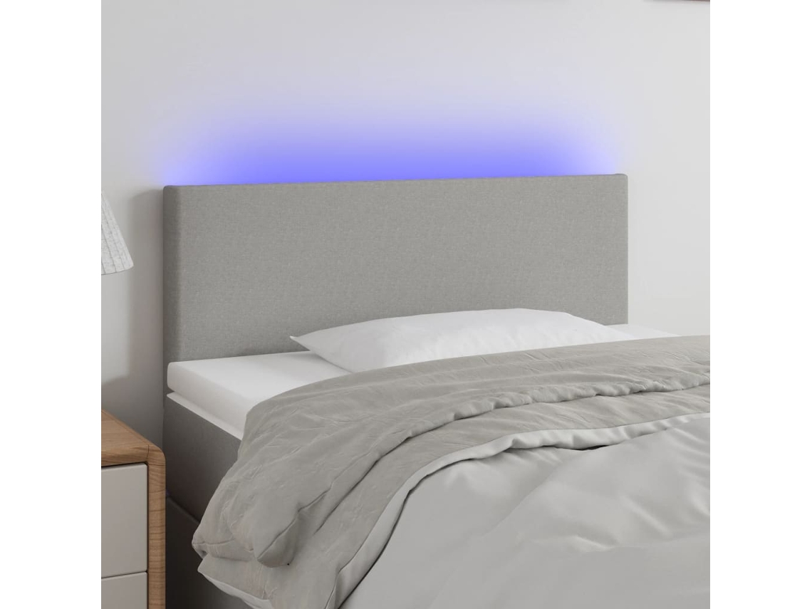Vidaxl Cabeceira De Cama C/luzes Led Tecido 100x5x78/88 Cm Cinza-claro