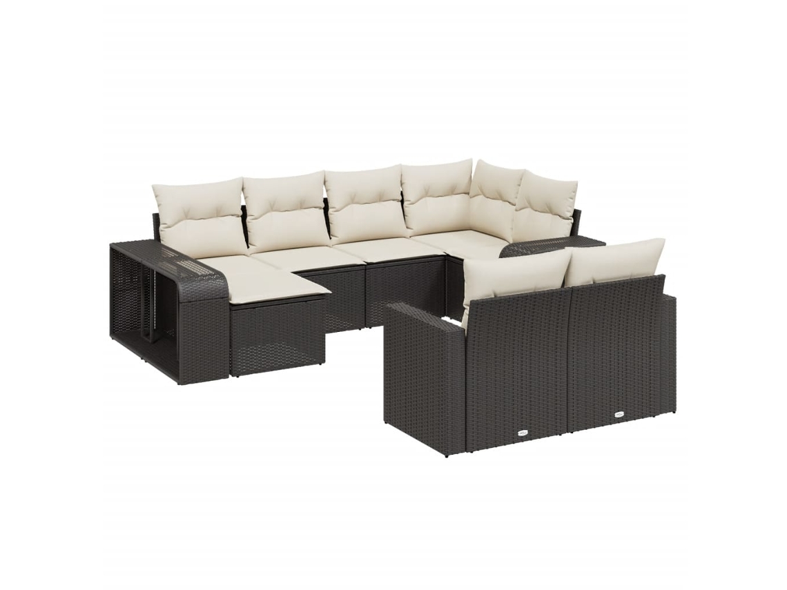 Conjunto 10 Sofás de Jardim com Almofadões VIDAXL Vime Pe Preto