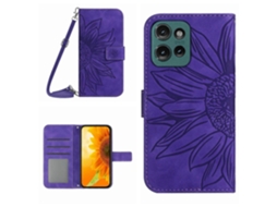Capa De Couro Flip Com Estampa De Girassol E Cordão Para Motorola Moto G 5g 2025 Ht04