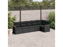Vidaxl 6 Pcs Conjunto Sofás De Jardim C/ Almofadões Vime Pe Preto