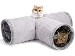 Túnel para Gatos com Três Passagens, Felpudo, Abertura e Bola Suspensa, Dobrável, Adequado para Animais de Pequeno Porte, Ergonômico STELASPLEN