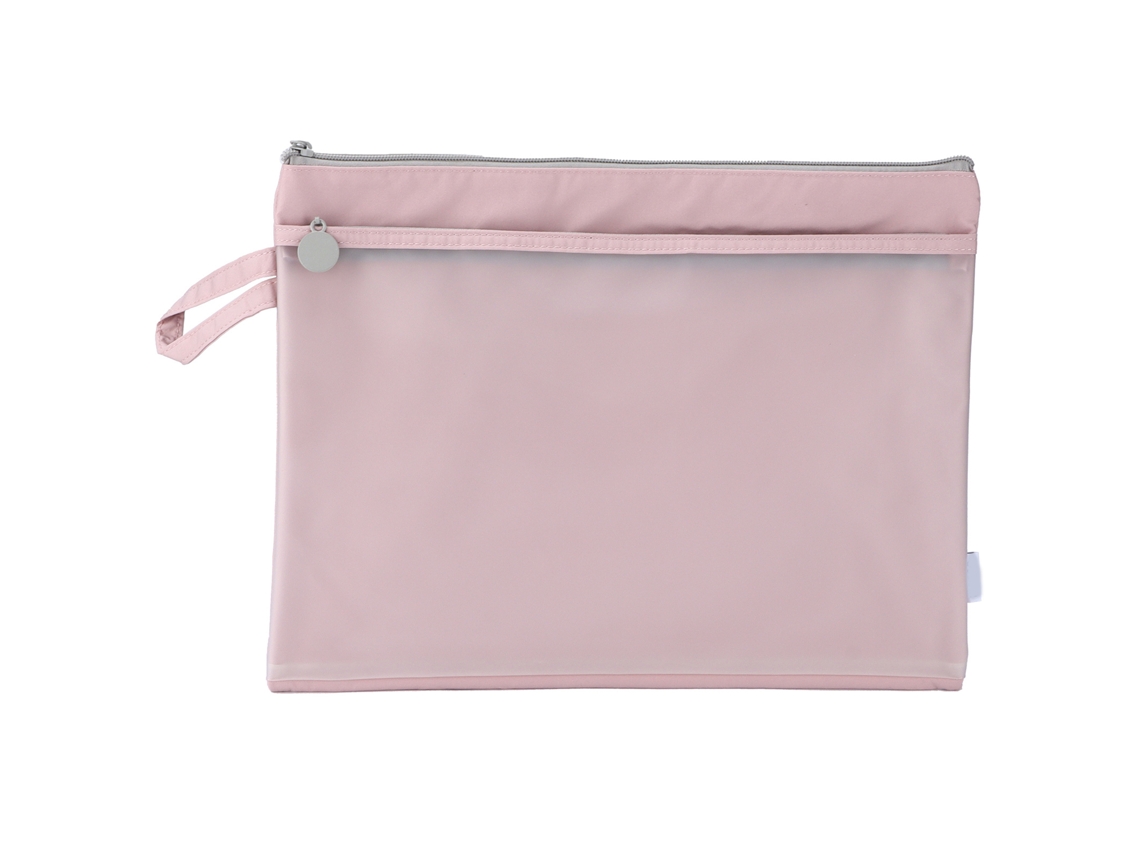 Bolsa Com Cremallera Alongada Ampliada De Duas Camadas Para Armazenamento De Utensílios Escolares Rosa