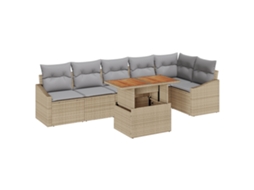 Conjunto 7 Conjunto De Jantar Para Jardim Vidaxl Bege Vime Pe (100 X 55 X 73 Cm)