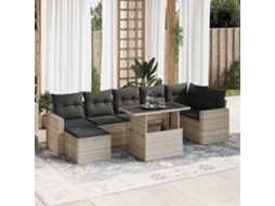Vidaxl 8 Pcs Conj. Sofás Jardim C/ Almofadões Vime Pe Cinzento-claro