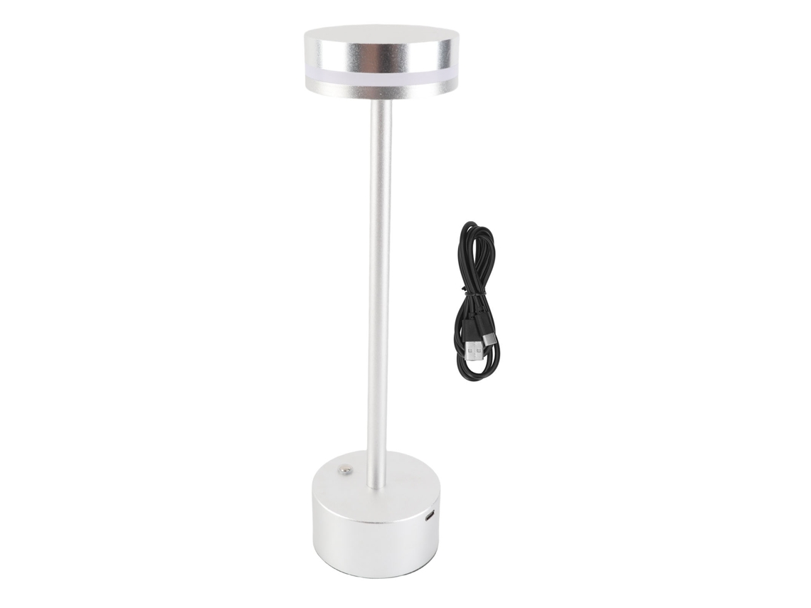 2026 lâmpada de Mesa Sem Fio Recarregável Led com 3 Cores e Dimmer, Controle Táctil para Lar, Quarto e Escritório, Prata
